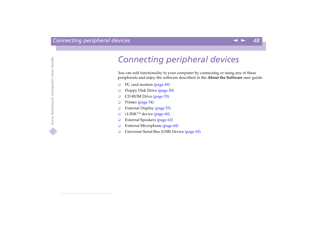 Sony PCG-C1VE manual Connecting peripheral devices 