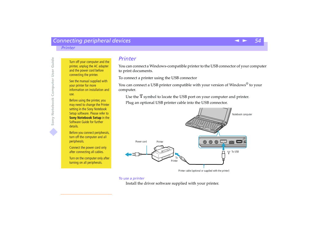 Sony PCG-C1VE manual Printer 