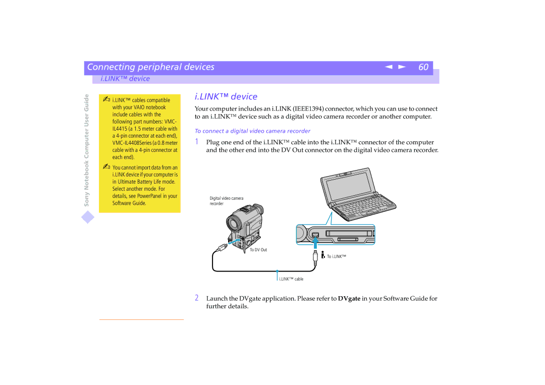 Sony PCG-C1VE manual Link device 