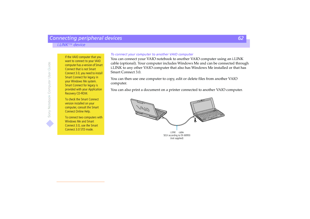 Sony PCG-C1VE manual To connect your computer to another Vaio computer 