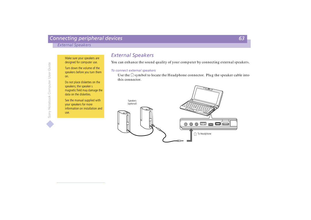 Sony PCG-C1VE manual External Speakers 