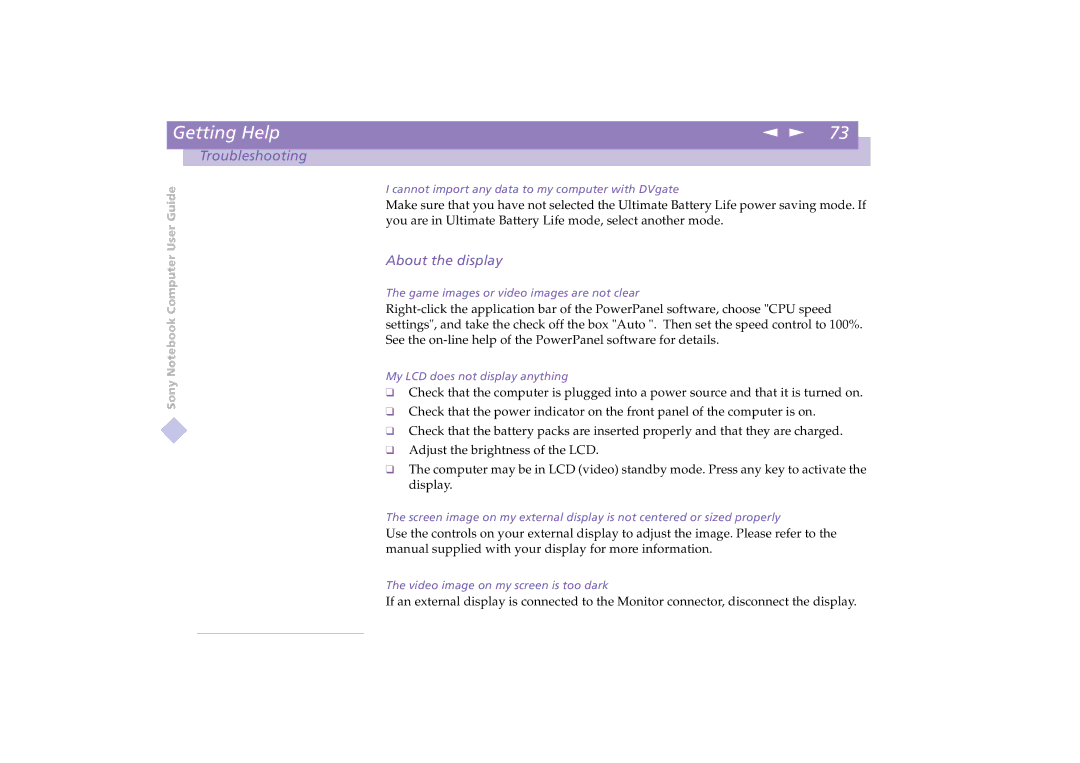 Sony PCG-C1VE manual About the display 