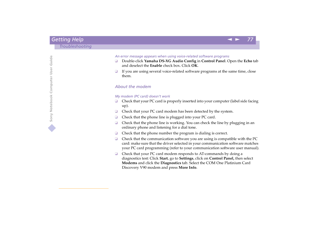 Sony PCG-C1VE manual About the modem 