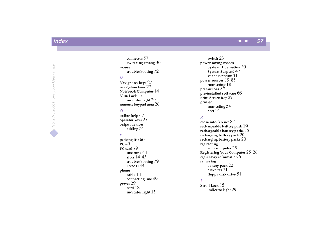 Sony PCG-C1VE manual Index 