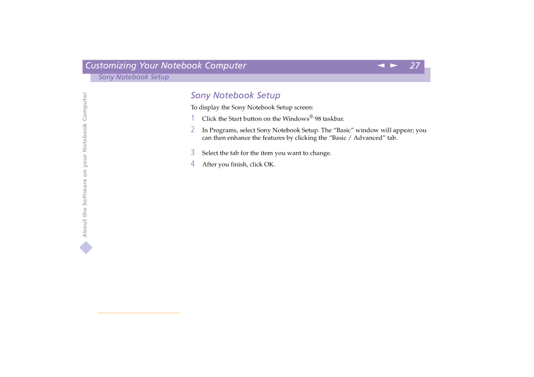 Sony PCG-C1XD manual Sony Notebook Setup 