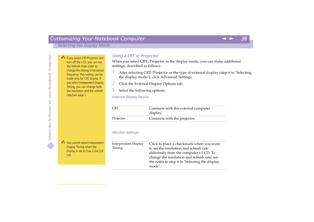 Sony PCG-C1XD manual Using a CRT or Projector, Connects with the projector 