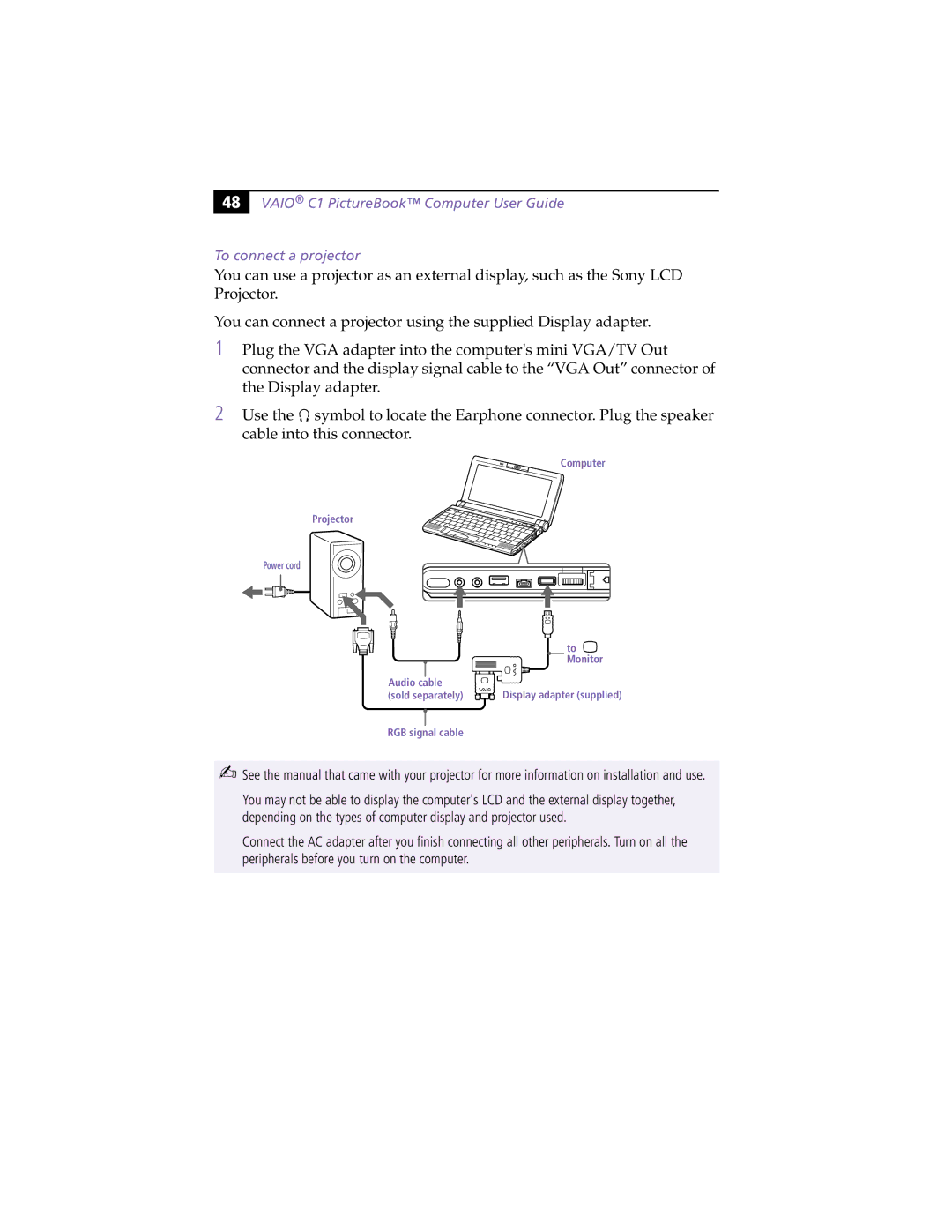 Sony PCG-C1XS manual RGB signal cable 