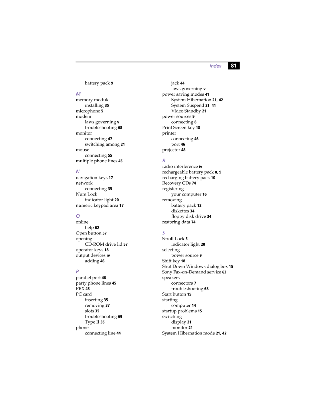 Sony PCG-C1XS manual Index 