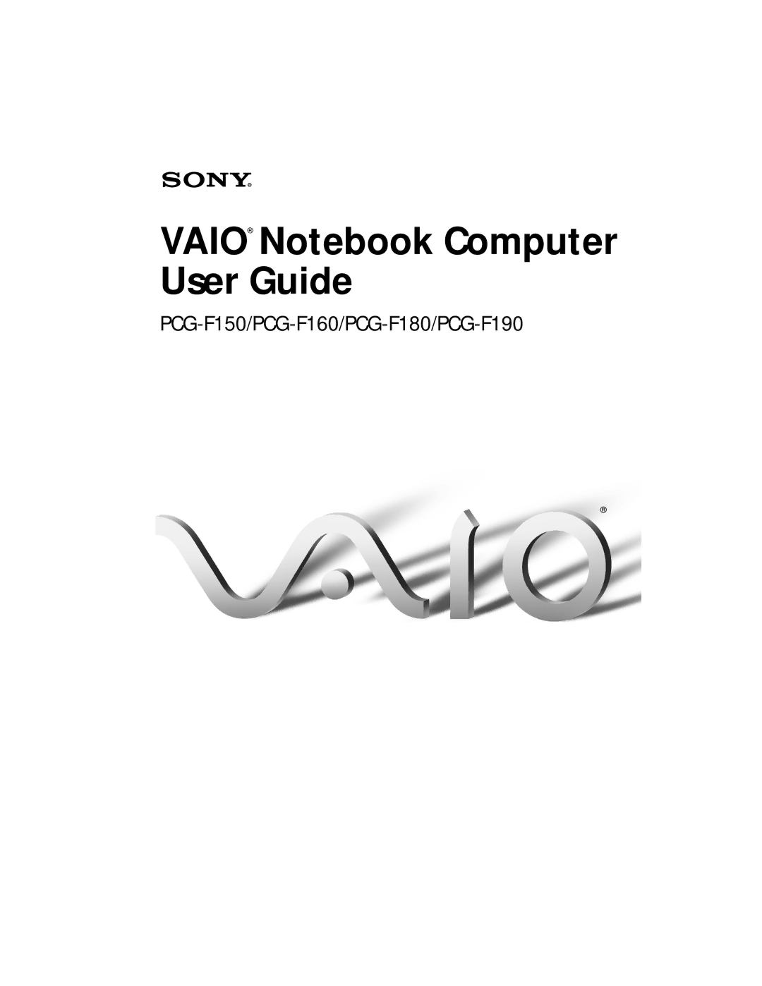 Sony PCG-F160, PCG-F150, PCG-F190, PCG-F180 manual Vaio Notebook Computer User Guide 