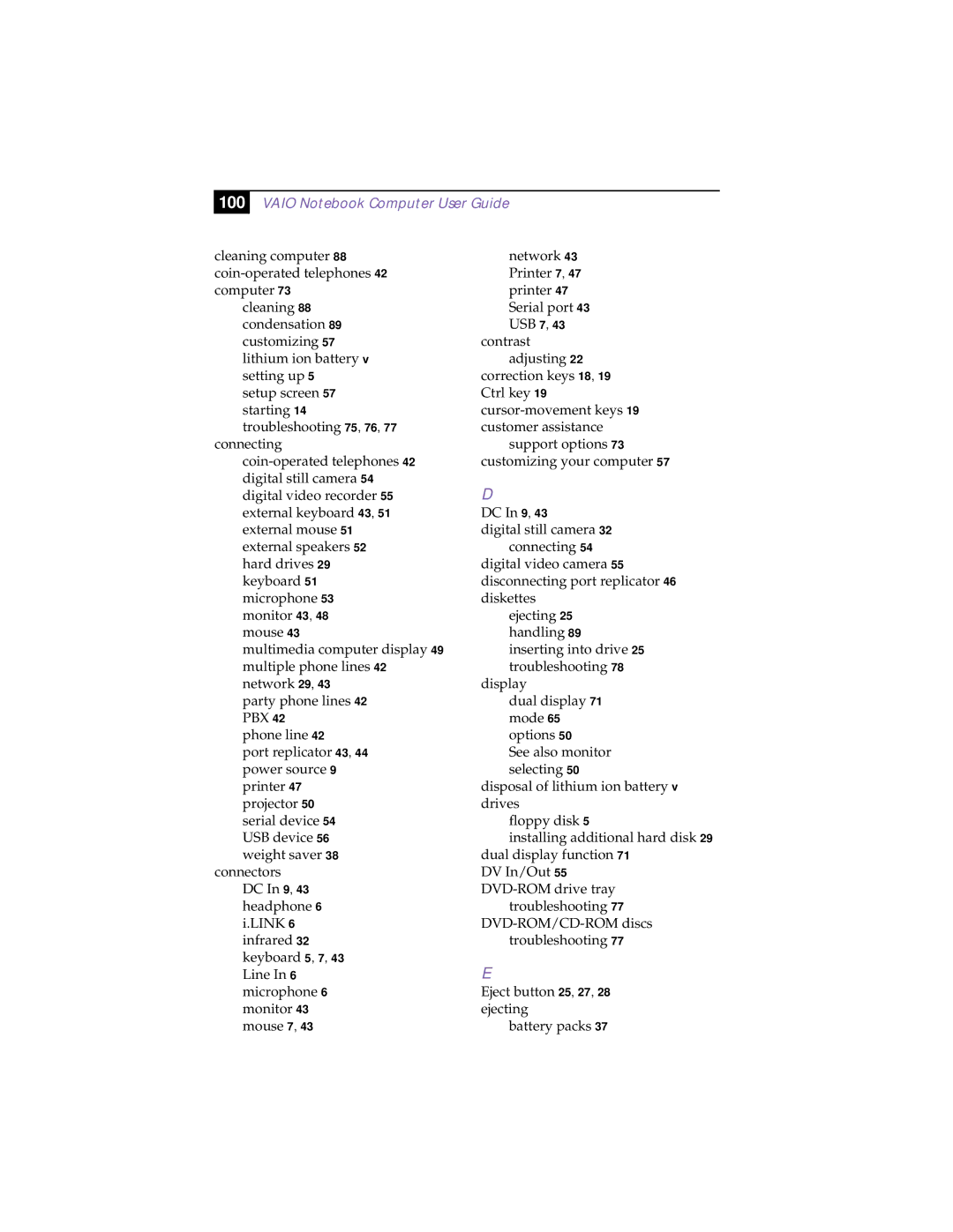 Sony PCG-F190, PCG-F150, PCG-F160, PCG-F180 manual 100 