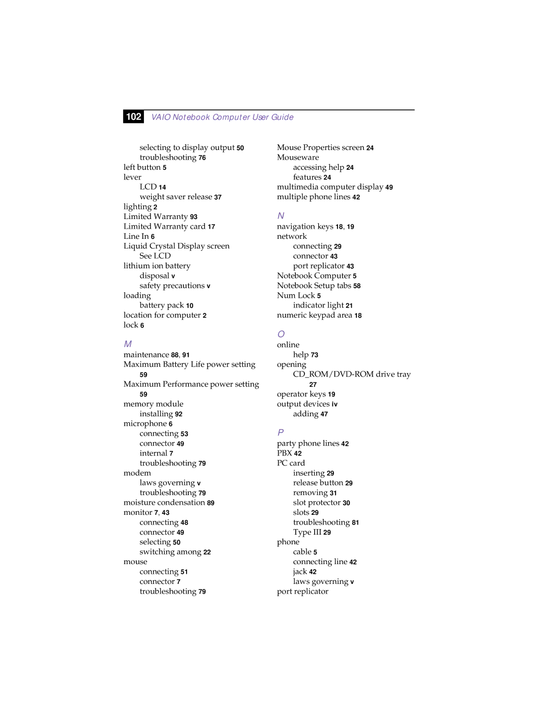 Sony PCG-F150, PCG-F160, PCG-F190, PCG-F180 manual 102 