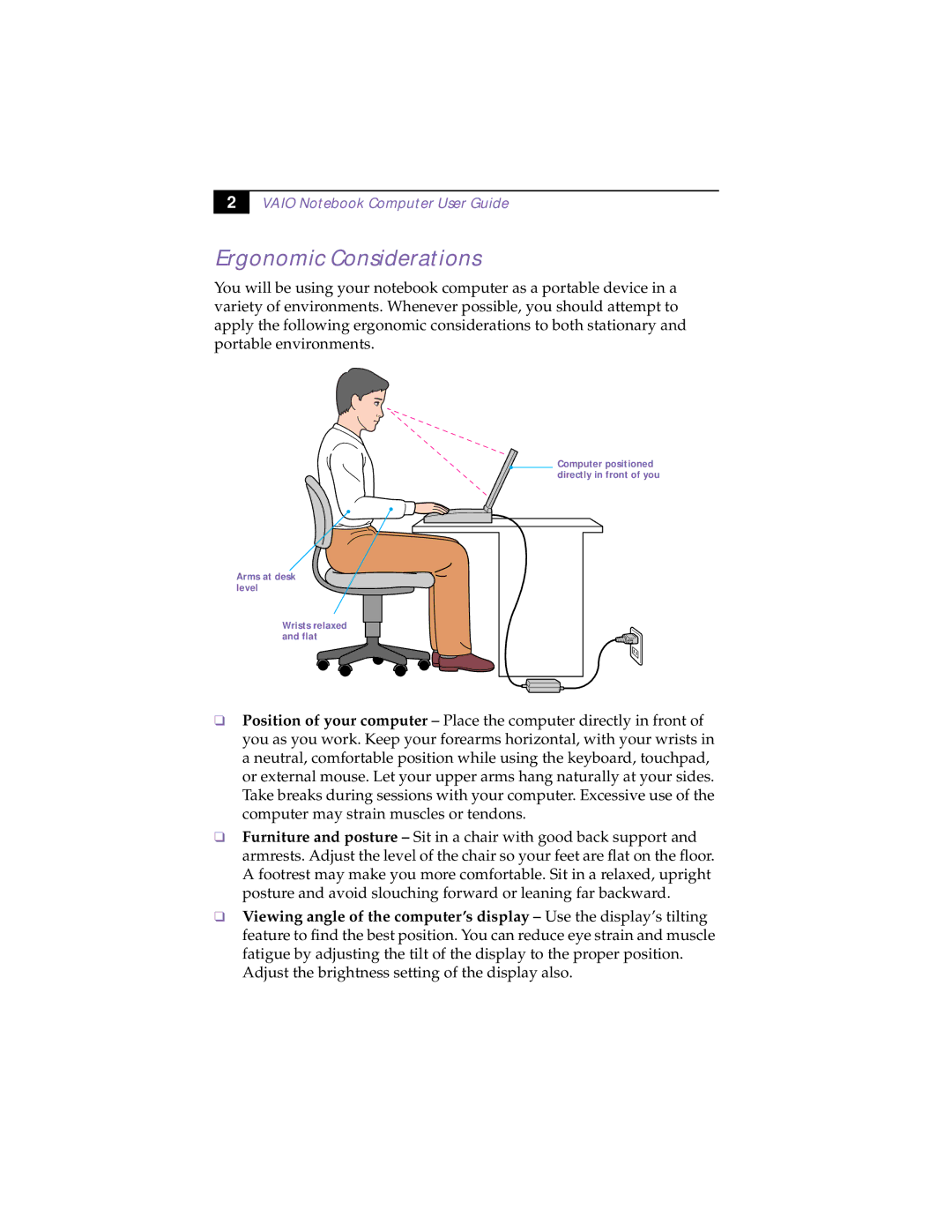 Sony PCG-F150, PCG-F160, PCG-F190, PCG-F180 manual Ergonomic Considerations 