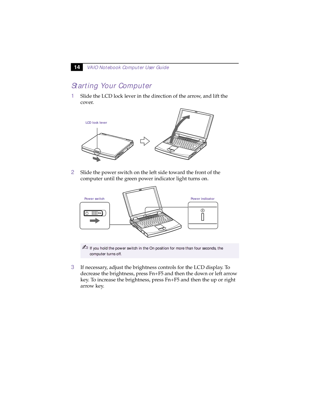 Sony PCG-F150, PCG-F160, PCG-F190, PCG-F180 manual Starting Your Computer 