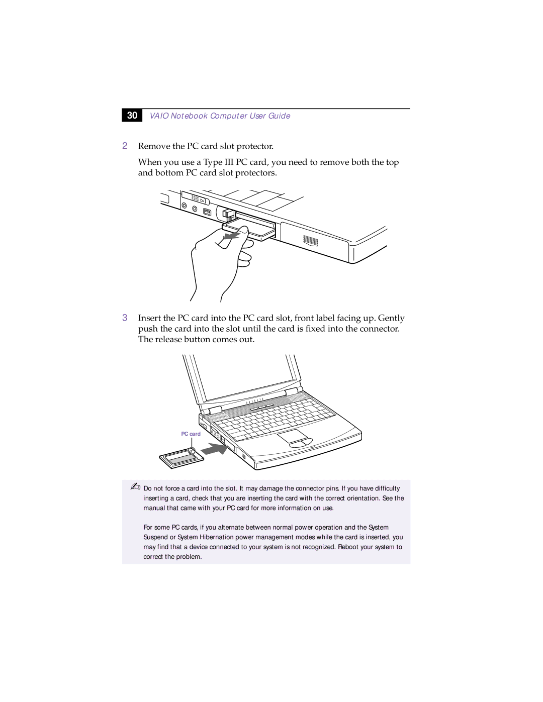 Sony PCG-F150, PCG-F160, PCG-F190, PCG-F180 manual PC card 