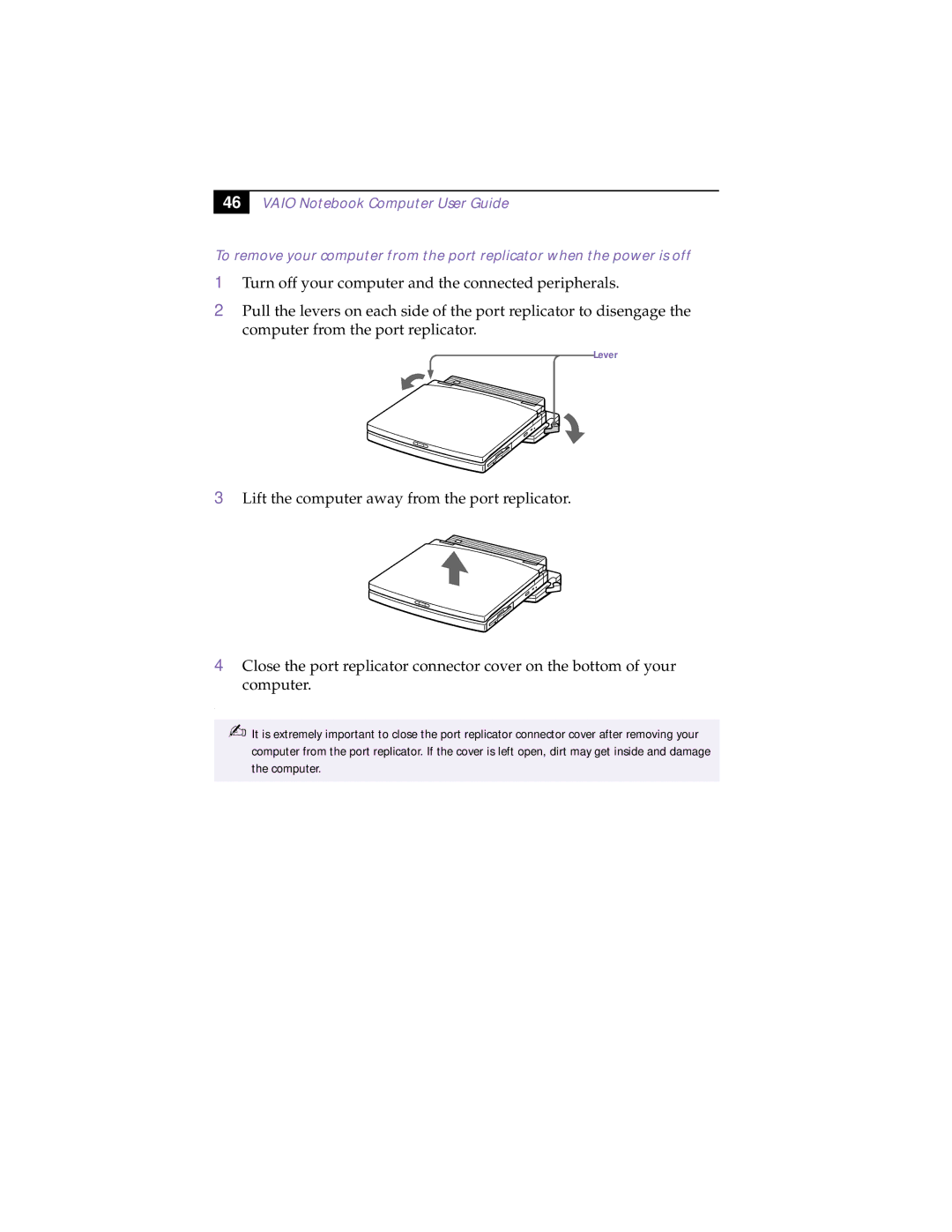 Sony PCG-F150, PCG-F160, PCG-F190, PCG-F180 manual Lever 