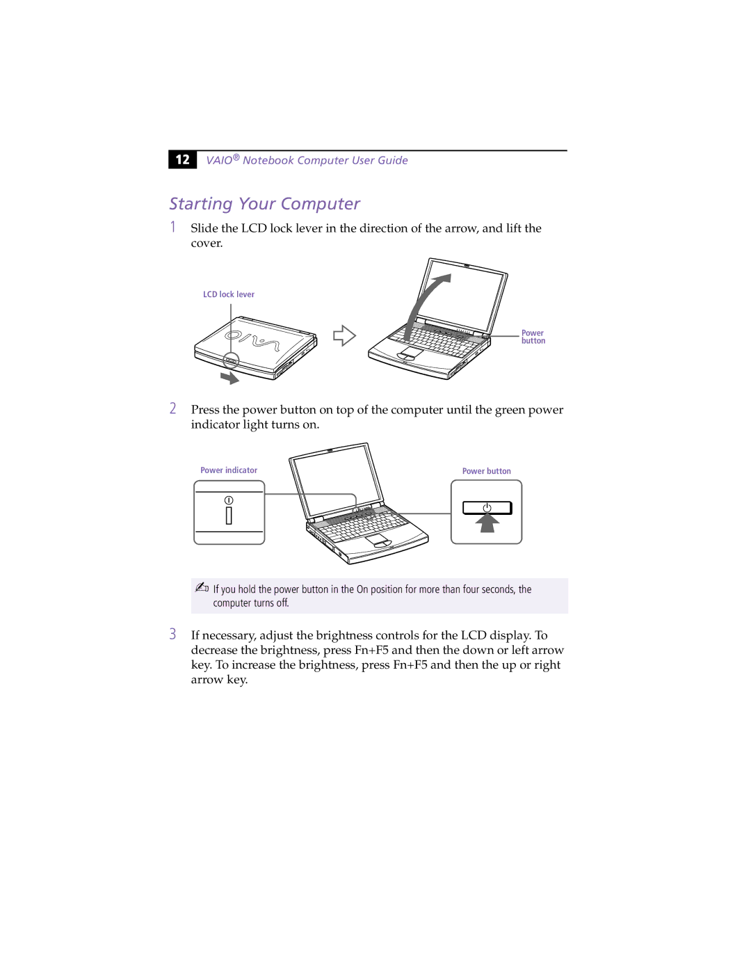 Sony PCG-F370, PCG-F390 manual Starting Your Computer, Vaio Notebook Computer User Guide 