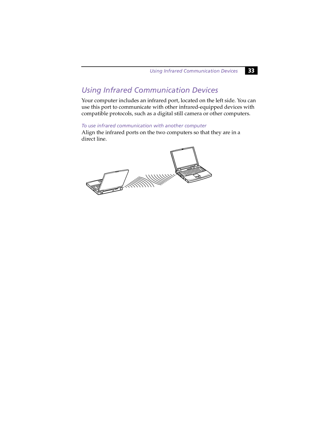 Sony PCG-F390, PCG-F370 manual Using Infrared Communication Devices, To use infrared communication with another computer 