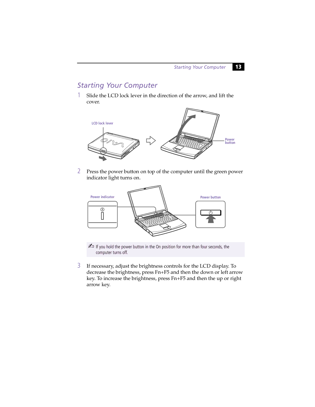 Sony PCG-F450, PCG-F430 manual Starting Your Computer 