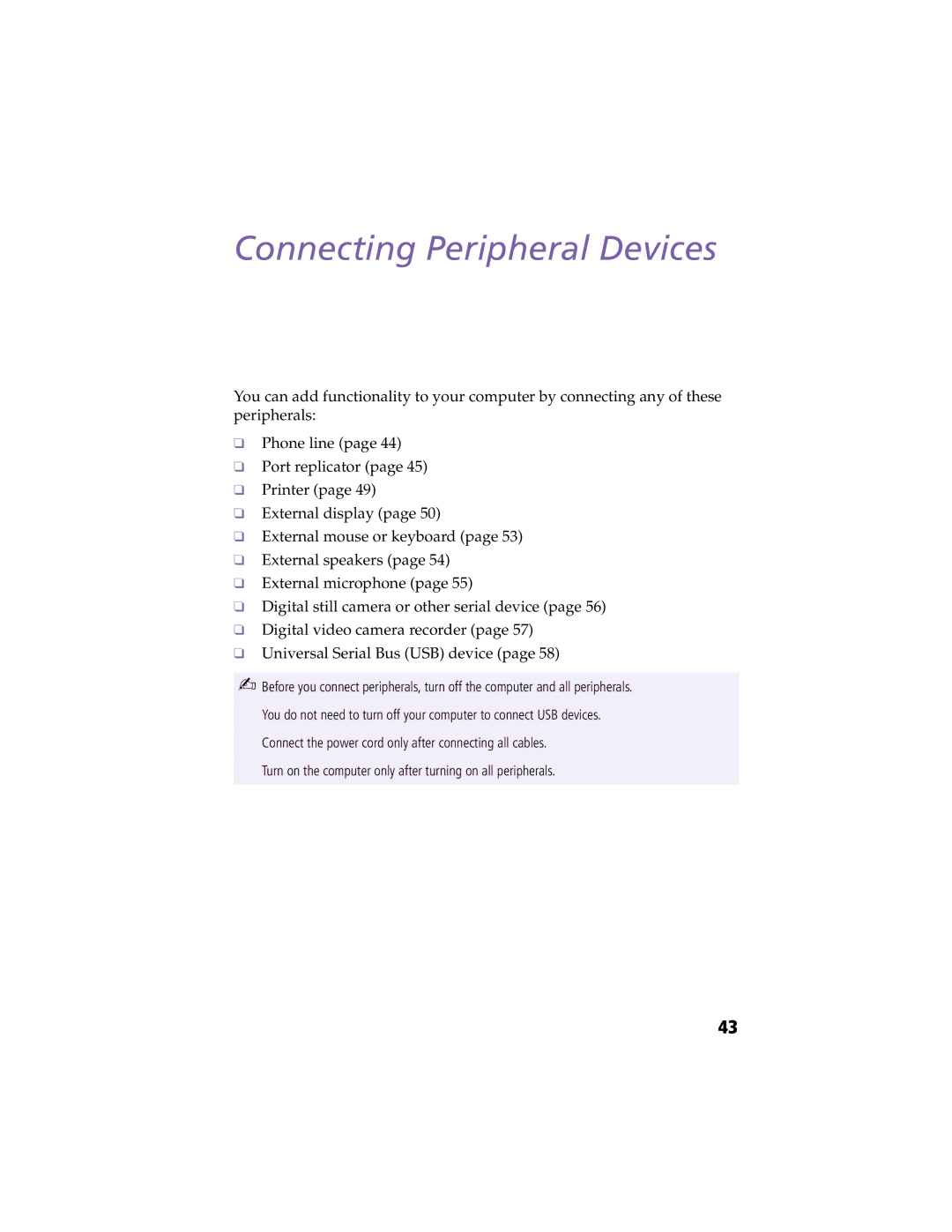 Sony PCG-F450, PCG-F430 manual Connecting Peripheral Devices 