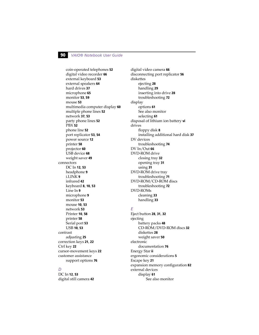 Sony PCG-F580K, PCG-F570, PCG-F560K, PCG-F540K, PCG-F590K manual Party phone lines 52 PBX Phone line 