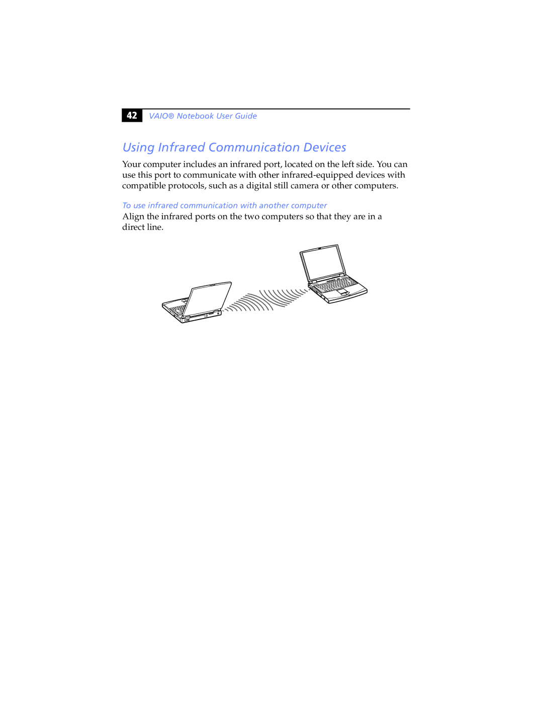 Sony PCG-F540, PCG-F580K manual Using Infrared Communication Devices, To use infrared communication with another computer 