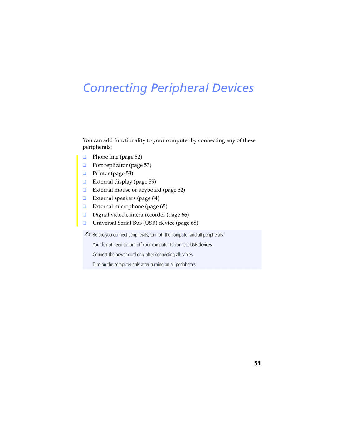 Sony PCG-F580K, PCG-F570, PCG-F560K, PCG-F540K, PCG-F590K manual Connecting Peripheral Devices 