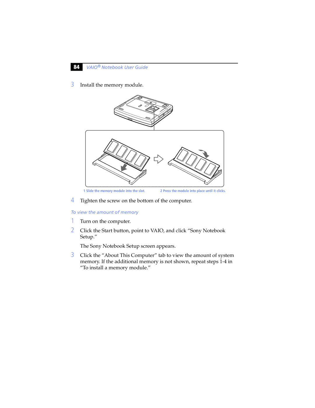 Sony PCG-F560K, PCG-F580K, PCG-F570, PCG-F540K, PCG-F590K manual To view the amount of memory 