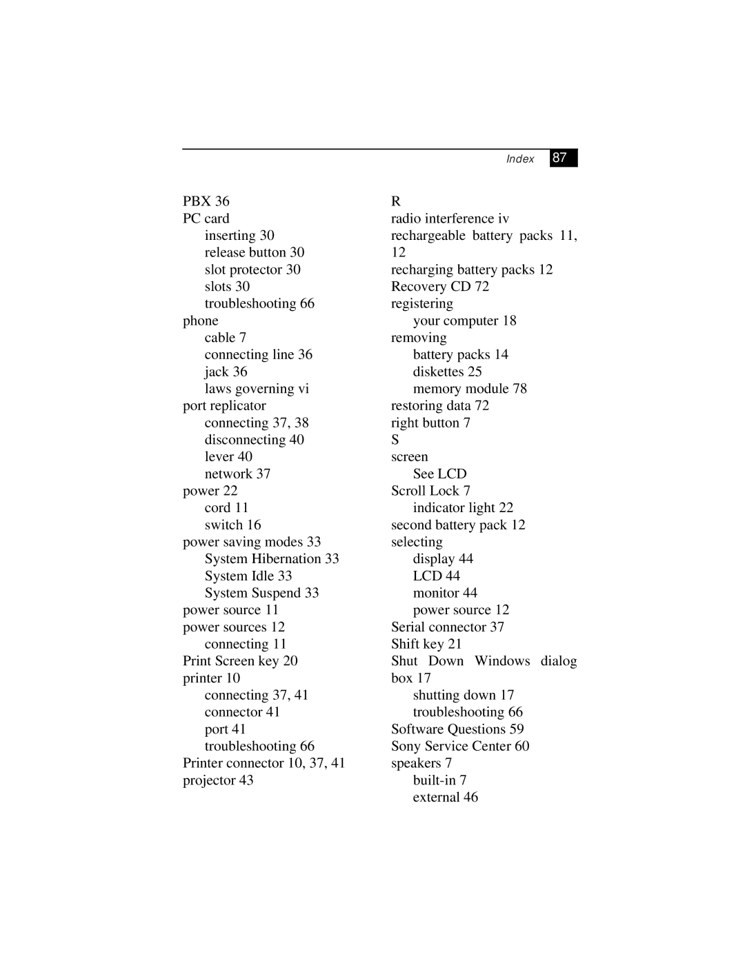 Sony PCG-F630, PCG-F610 manual Index 