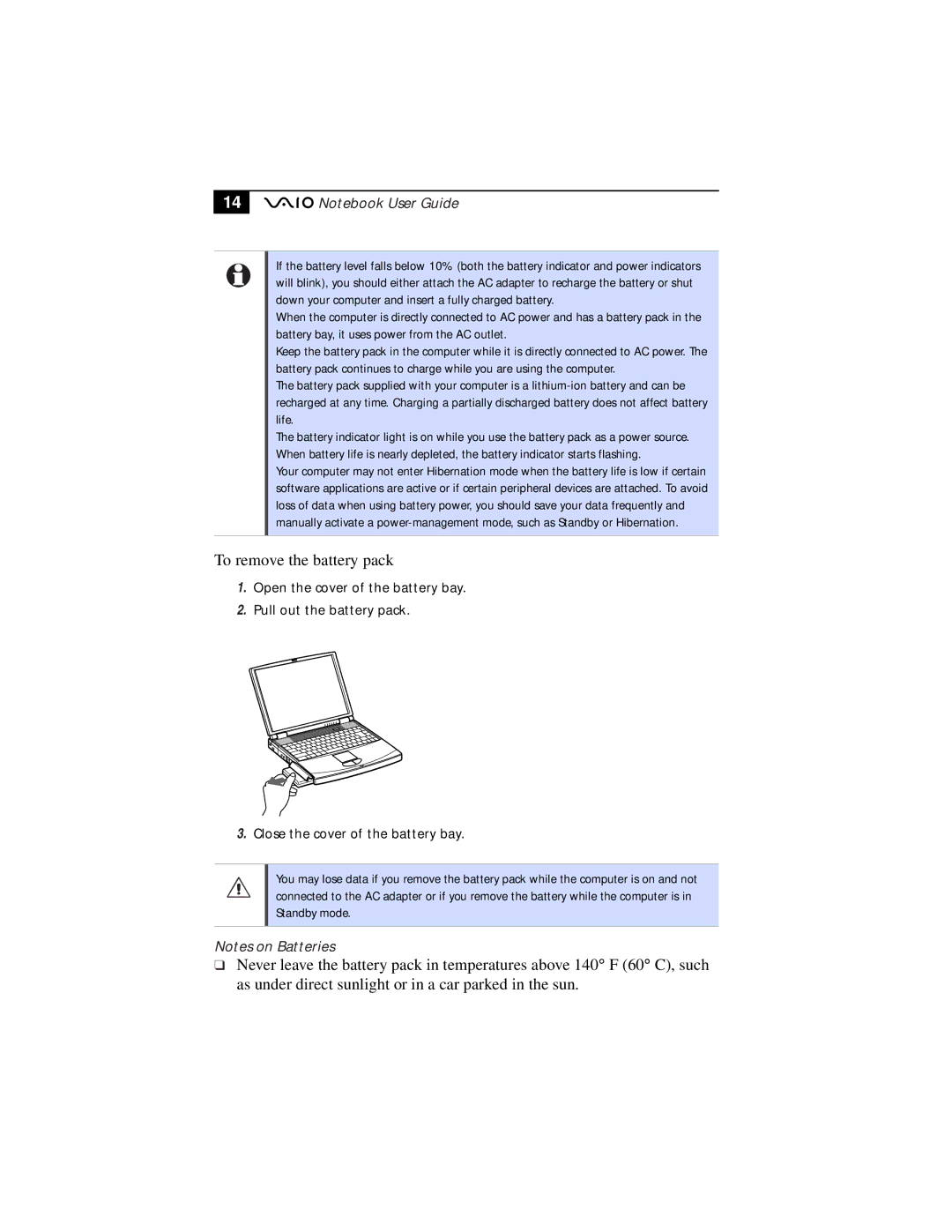 Sony PCG-F610, PCG-F630 manual To remove the battery pack 