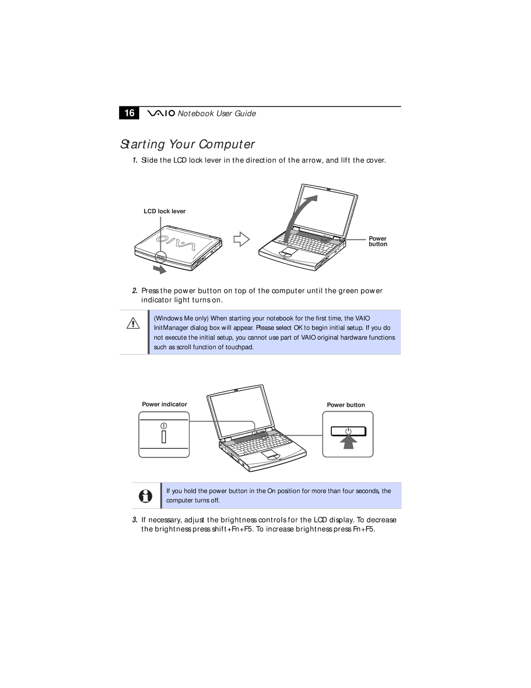 Sony PCG-F610, PCG-F630 manual Starting Your Computer 