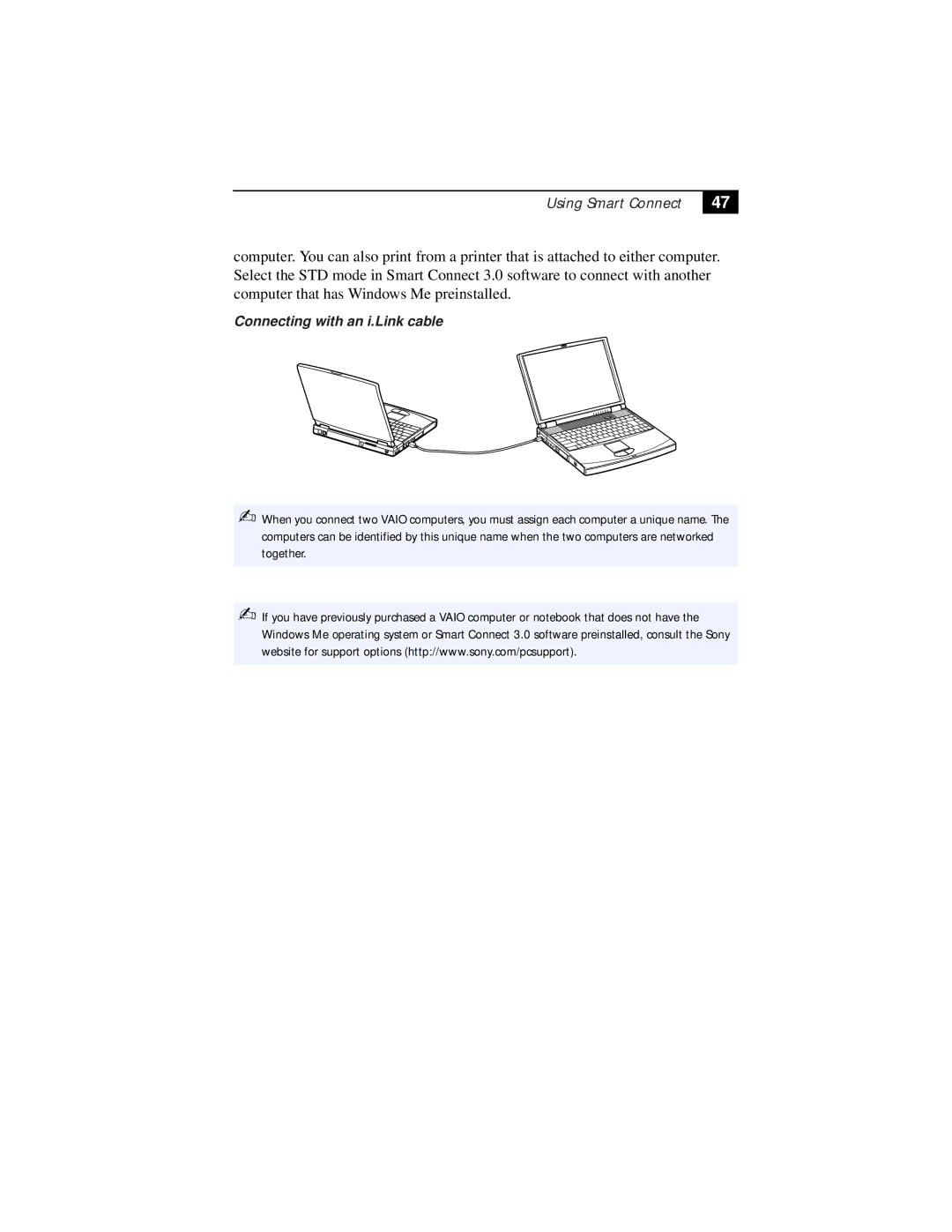 Sony PCG-F630, PCG-F610 manual Using Smart Connect, Connecting with an i.Link cable 