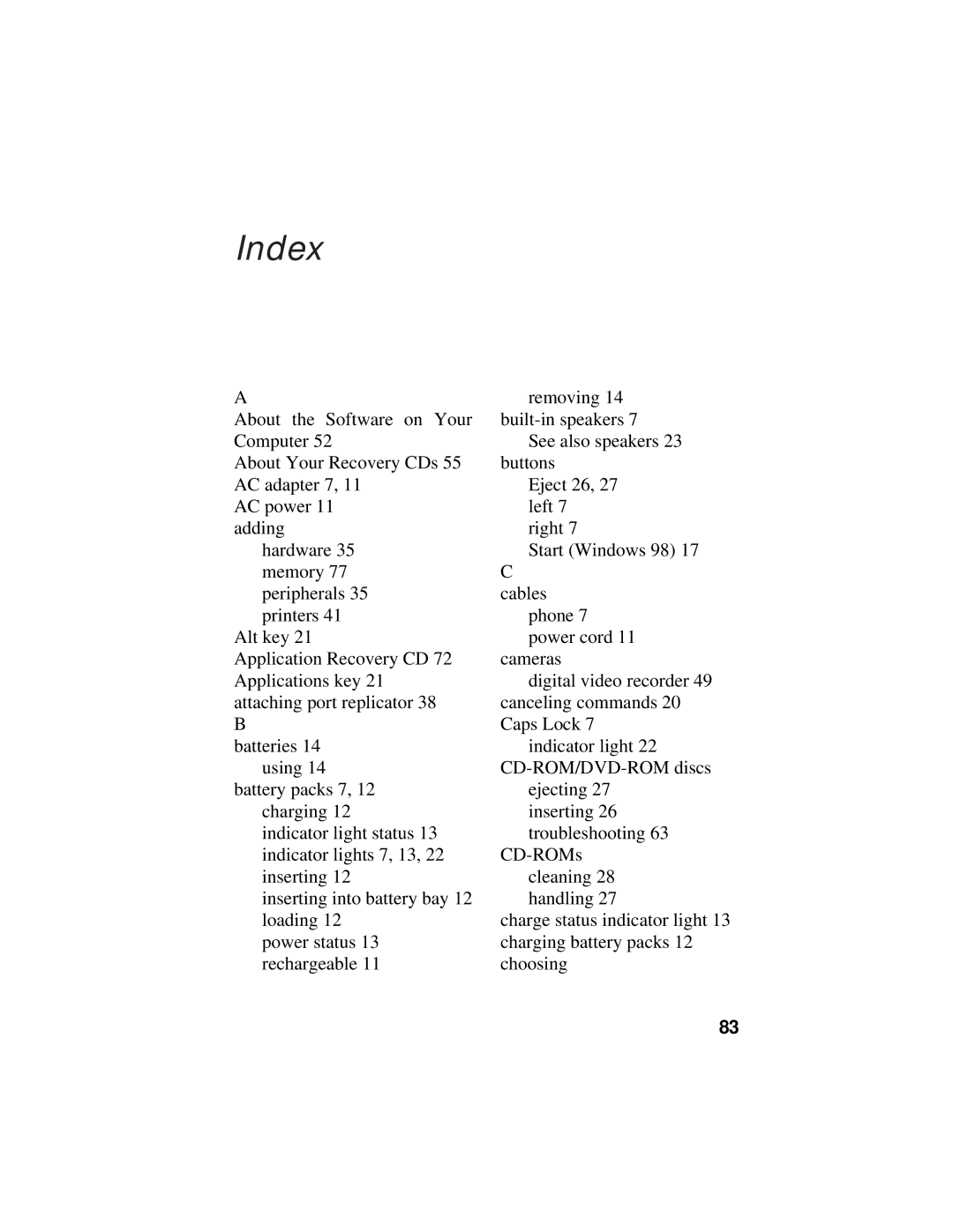 Sony PCG-F630, PCG-F610 manual Index 