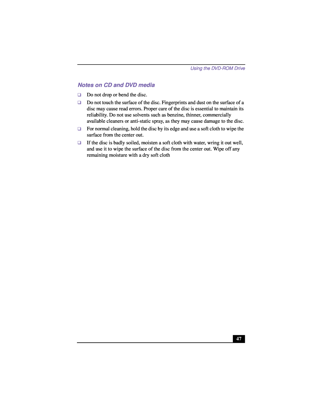 Sony PCG-F640 manual Notes on CD and DVD media 