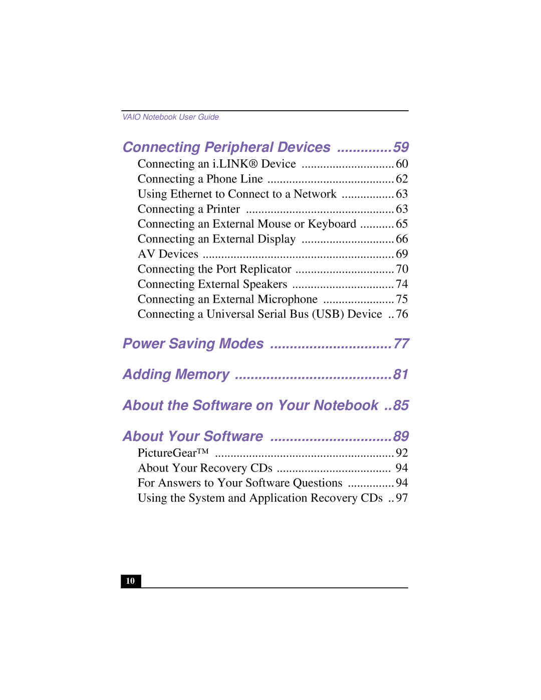 Sony PCG-F640 manual About the Software on Your Notebook 