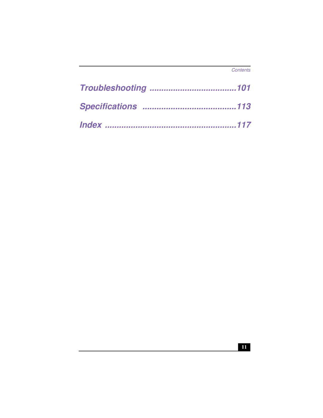 Sony PCG-F640 manual 101, Contents 