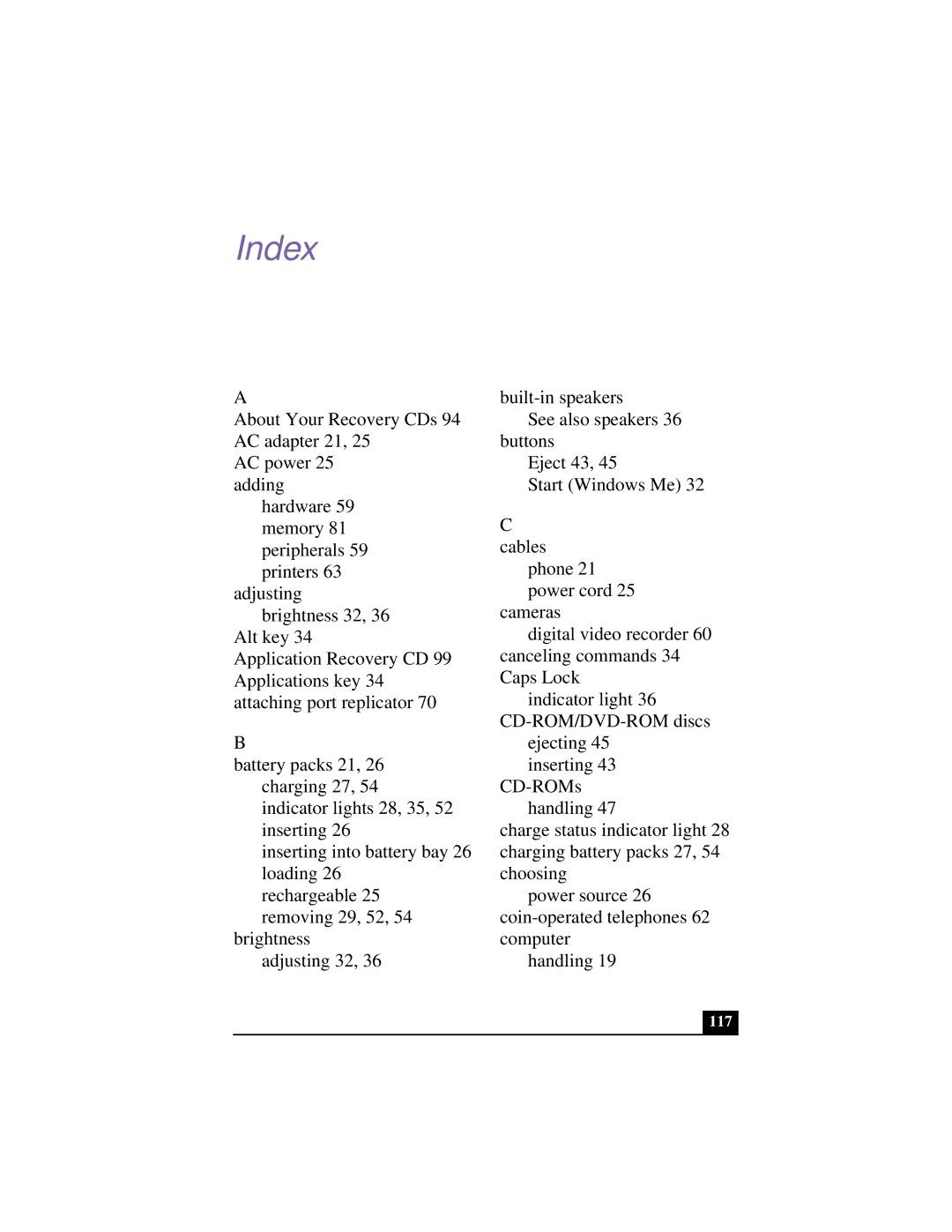 Sony PCG-F640 manual Index 