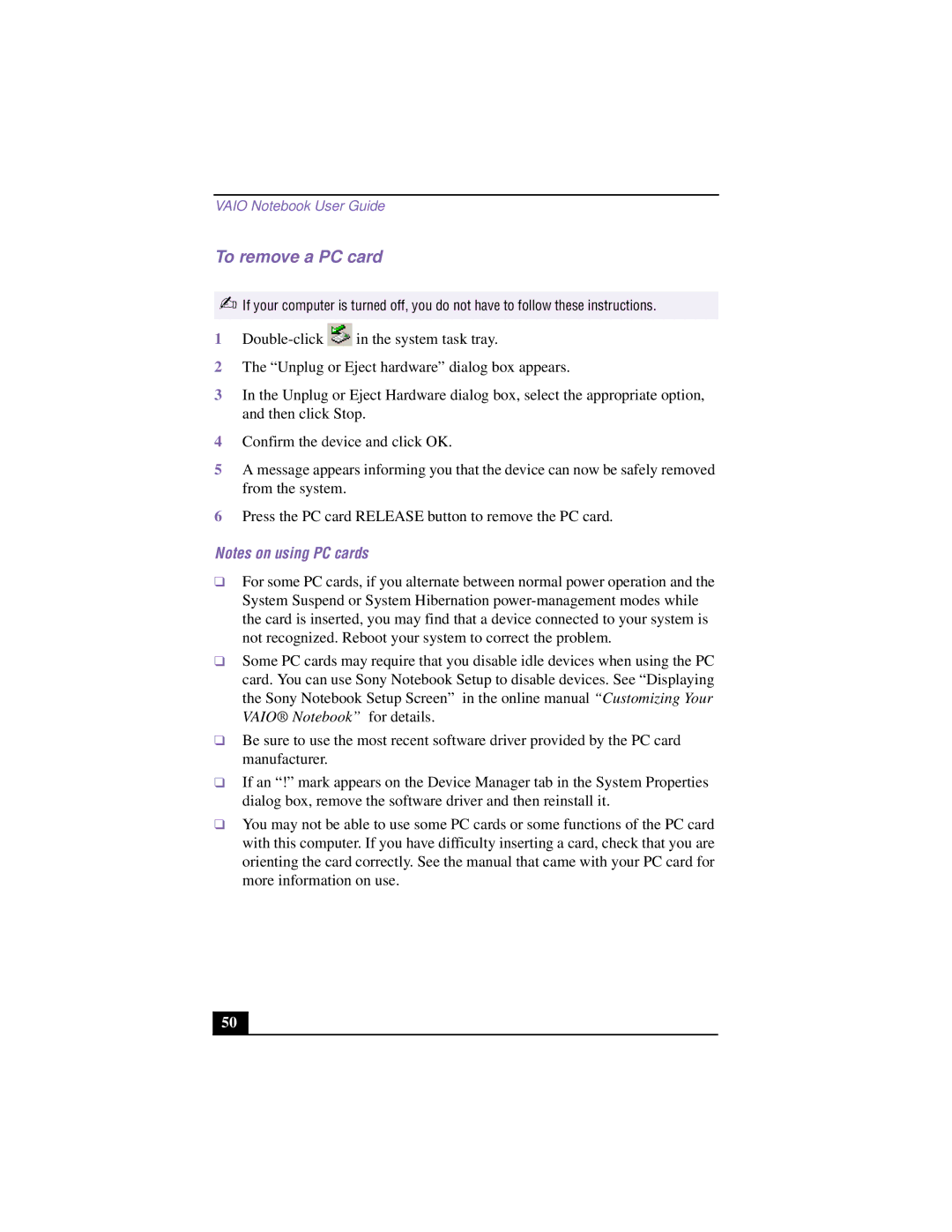 Sony PCG-F640 manual To remove a PC card, Double-click 