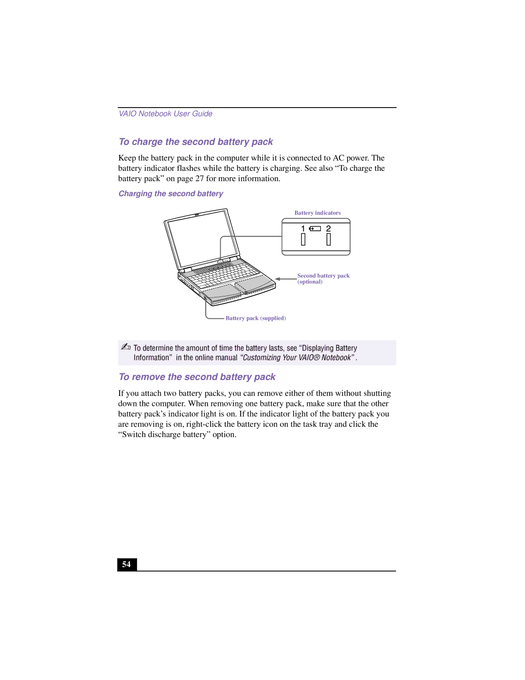 Sony PCG-F640 manual To charge the second battery pack, To remove the second battery pack, Charging the second battery 