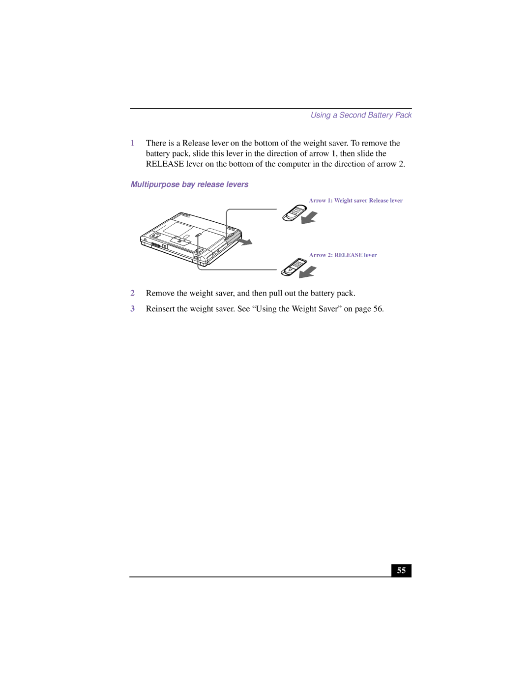 Sony PCG-F640 manual Multipurpose bay release levers 