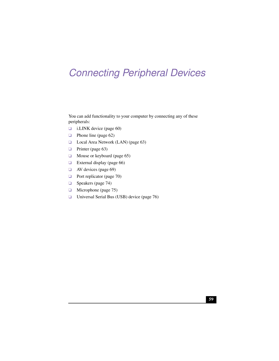 Sony PCG-F640 manual Connecting Peripheral Devices 