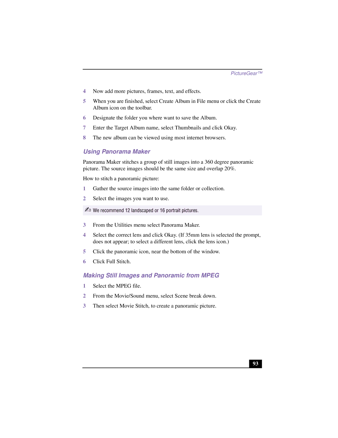 Sony PCG-F640 manual Using Panorama Maker, Making Still Images and Panoramic from Mpeg 