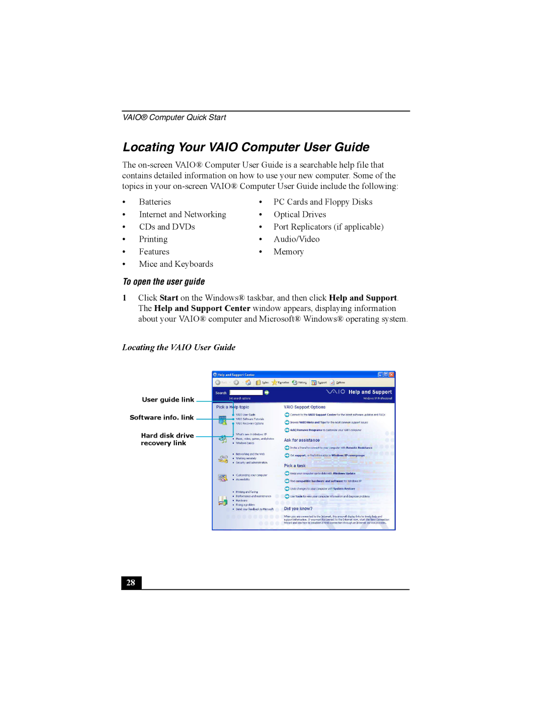 Sony PCG-FRV manual Locating Your Vaio Computer User Guide, To open the user guide, Locating the Vaio User Guide 