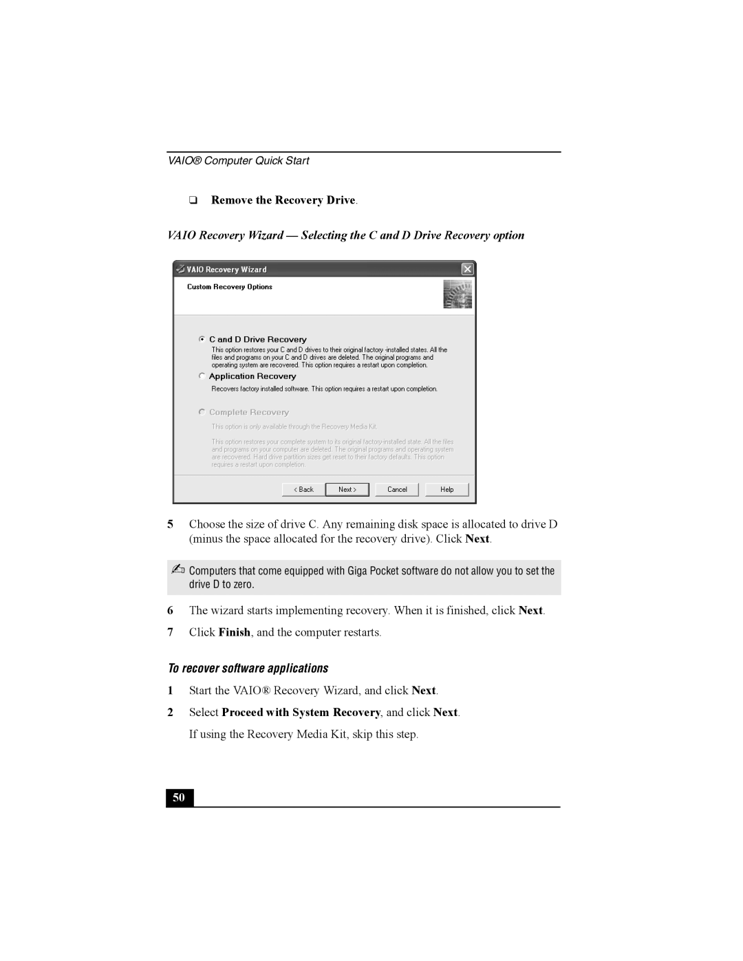 Sony PCG-FRV manual To recover software applications 