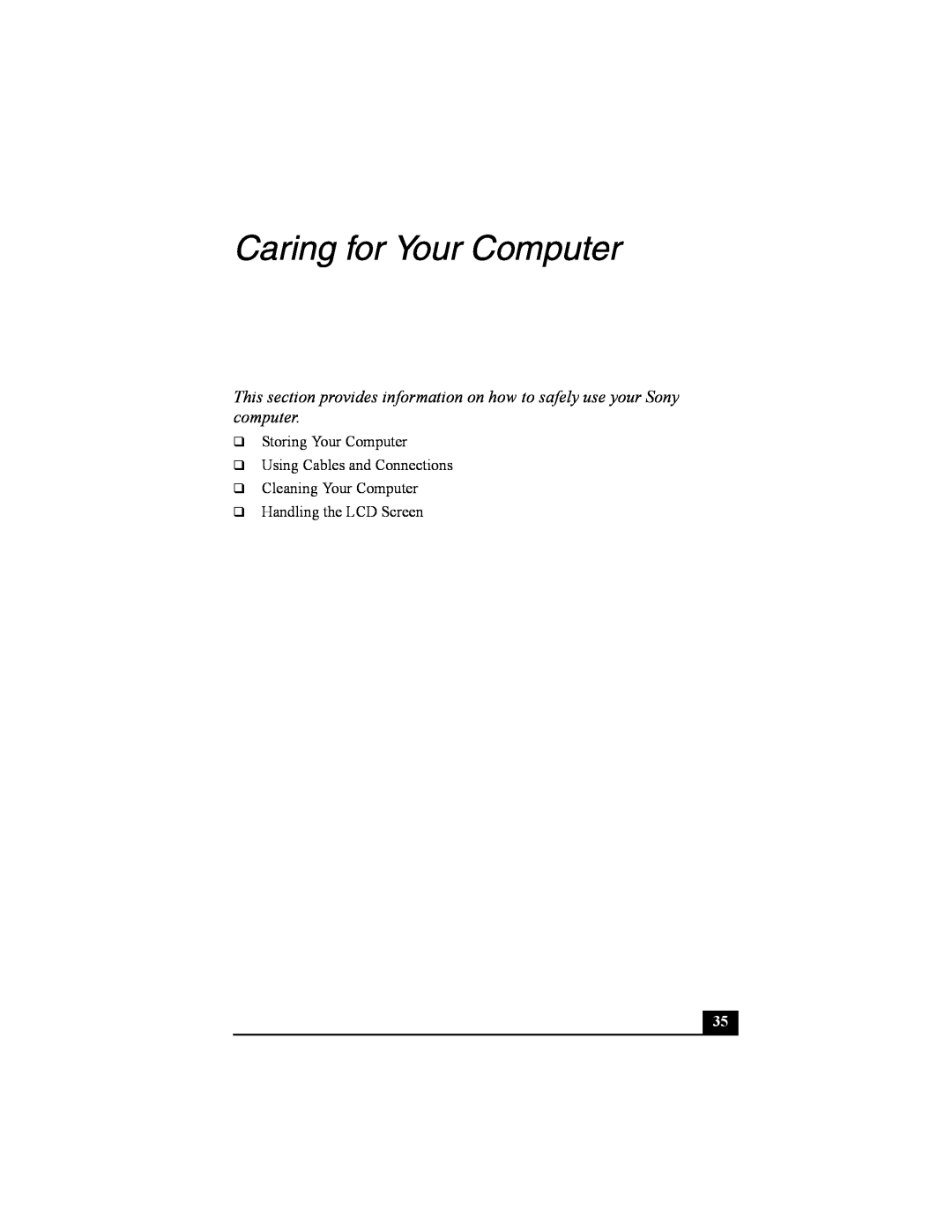 Sony PCG-FRV manual Caring for Your Computer, Storing Your Computer Using Cables and Connections 