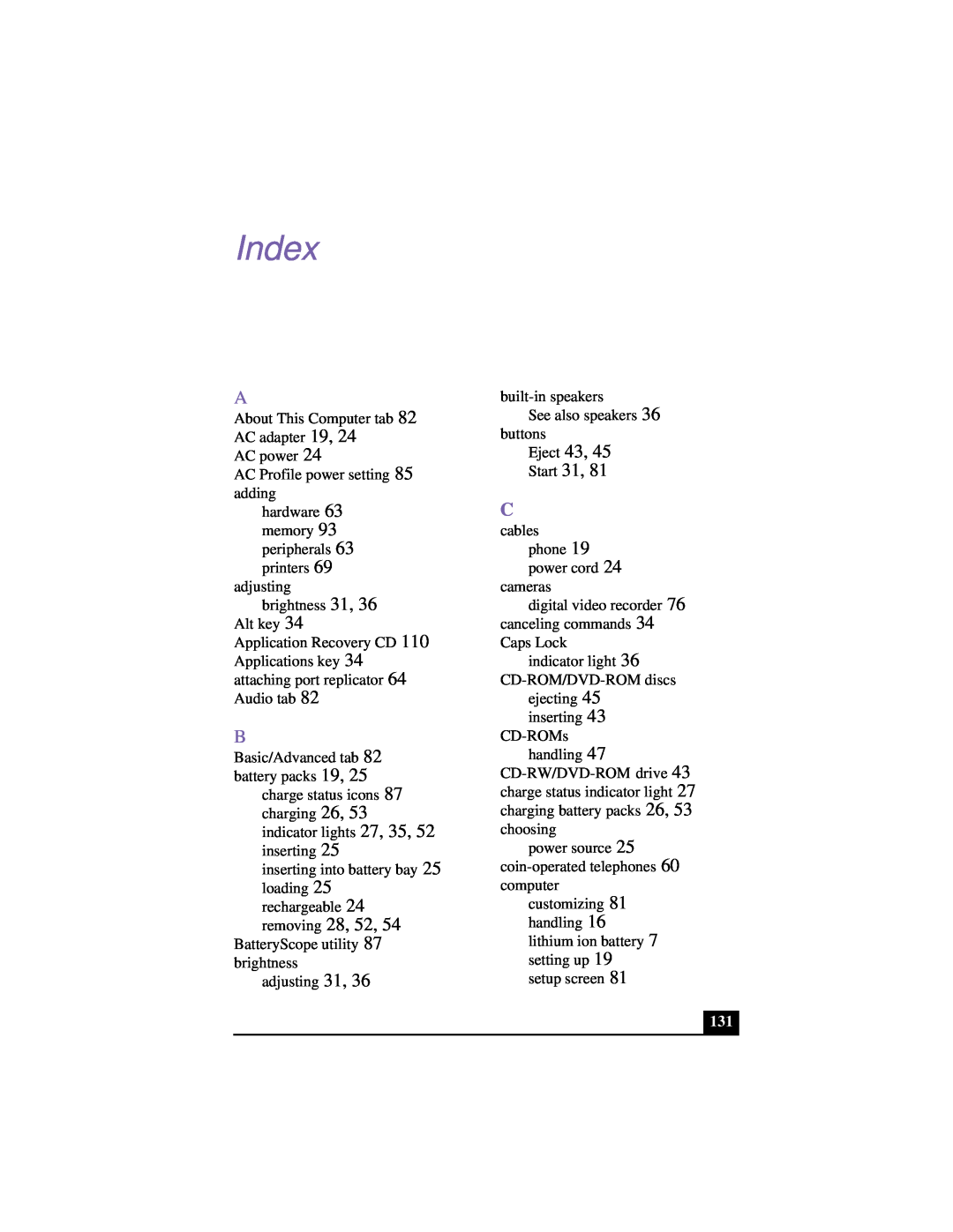 Sony PCG-FX120 manual Index 