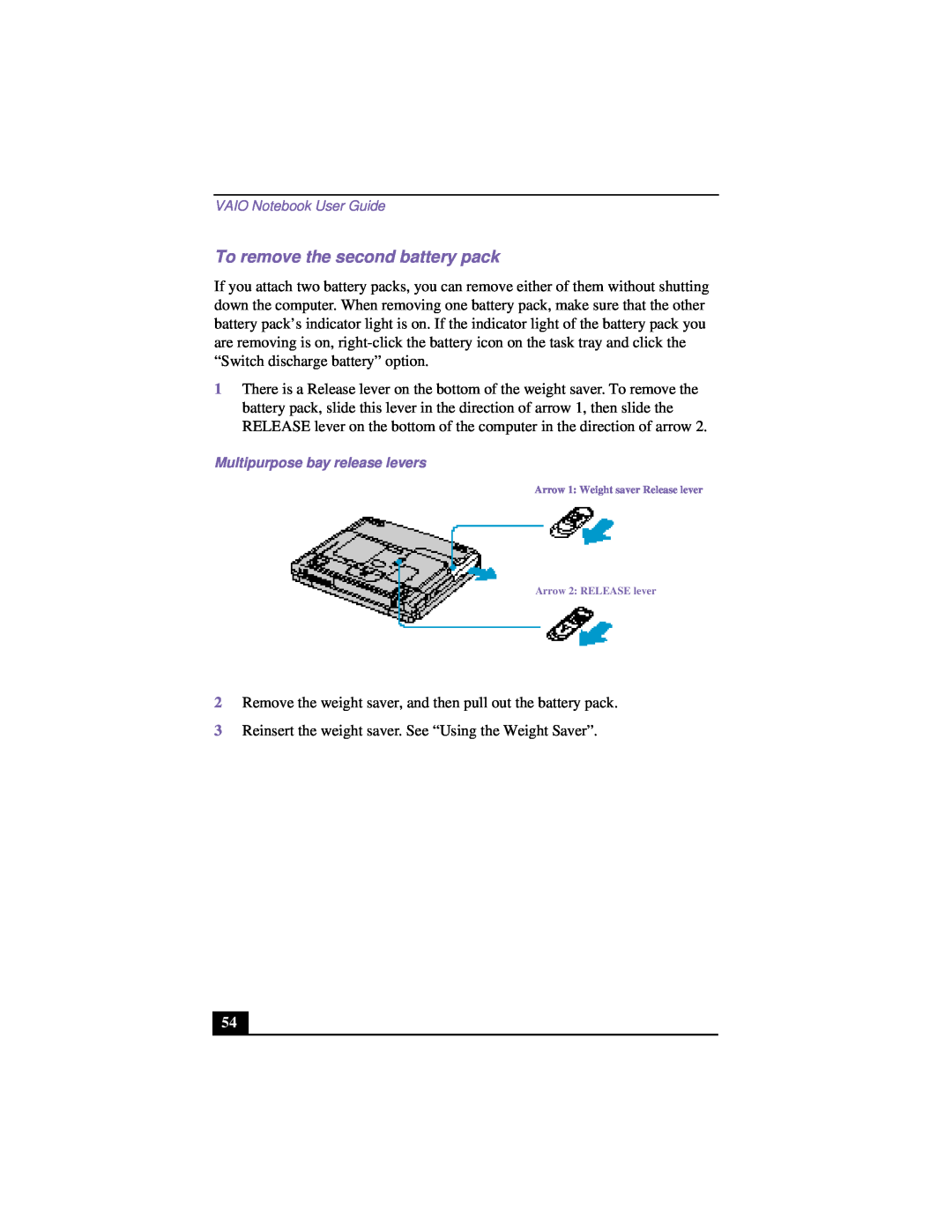 Sony PCG-FX120 manual To remove the second battery pack 