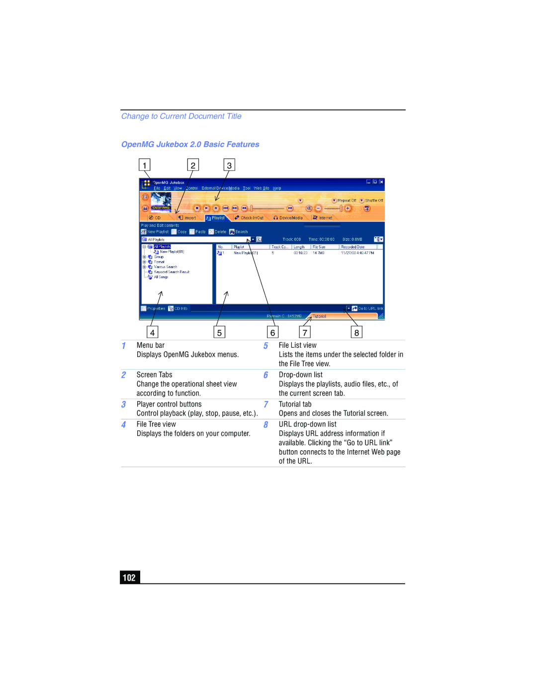 Sony PCG-FX210, PCG-FX215 manual 102, OpenMG Jukebox 2.0 Basic Features 