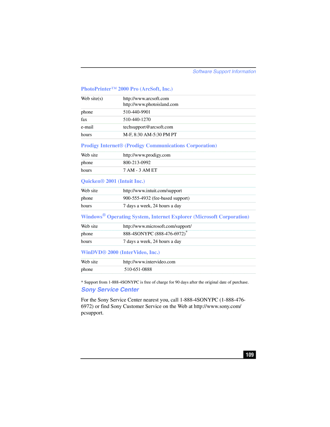 Sony PCG-FX215, PCG-FX210 manual Sony Service Center, 109 