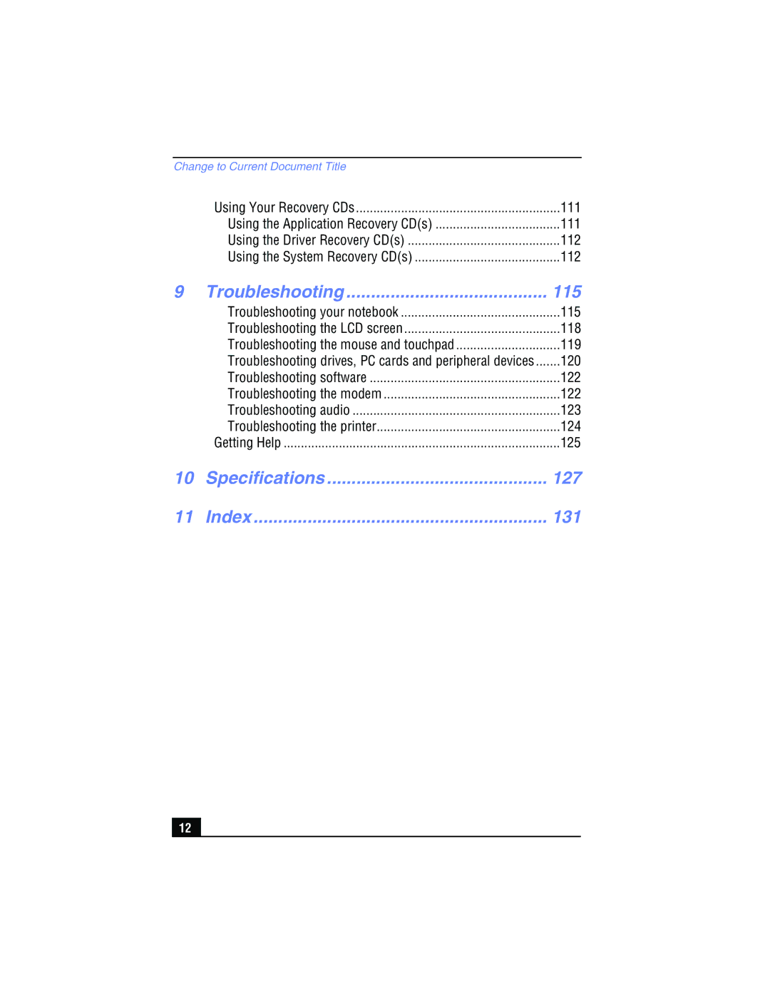 Sony PCG-FX210, PCG-FX215 manual Troubleshooting, Specifications, Index 