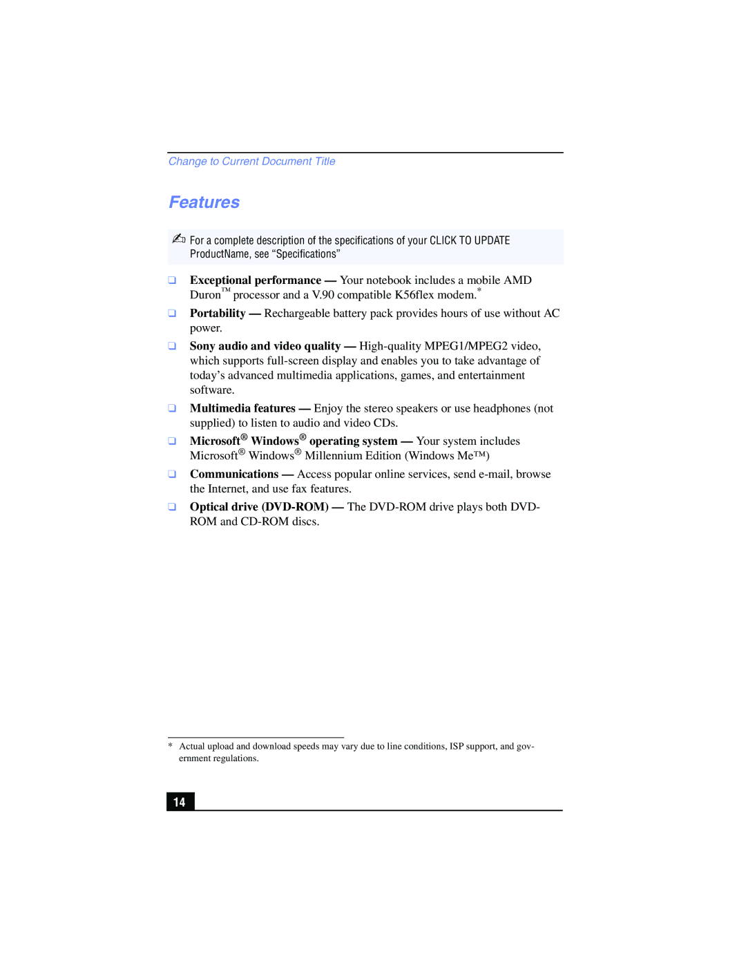 Sony PCG-FX210, PCG-FX215 manual Features 